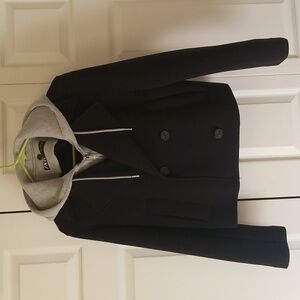 Zara Black Peacoat with Gray Hoodie Detail